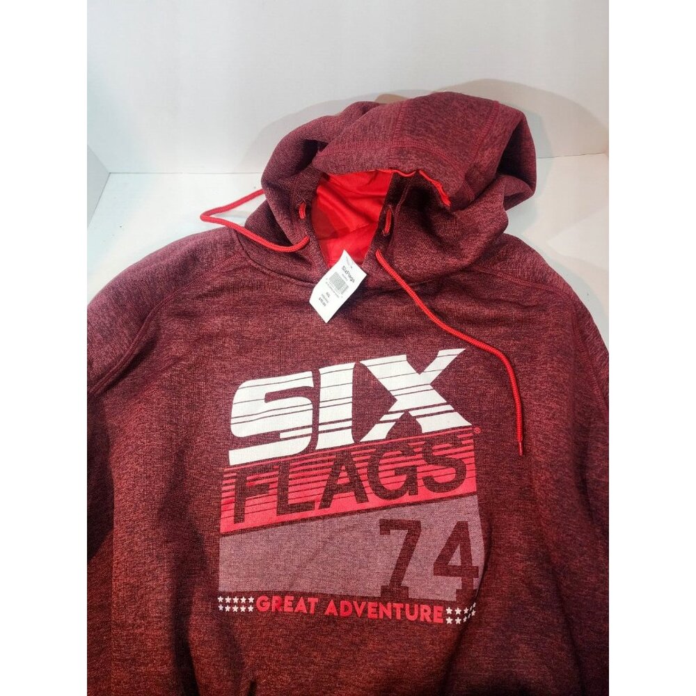 NWT Six Flags 74 GREAT ADVENTURE Hoodie Red Burgundy Mens Size 4XL